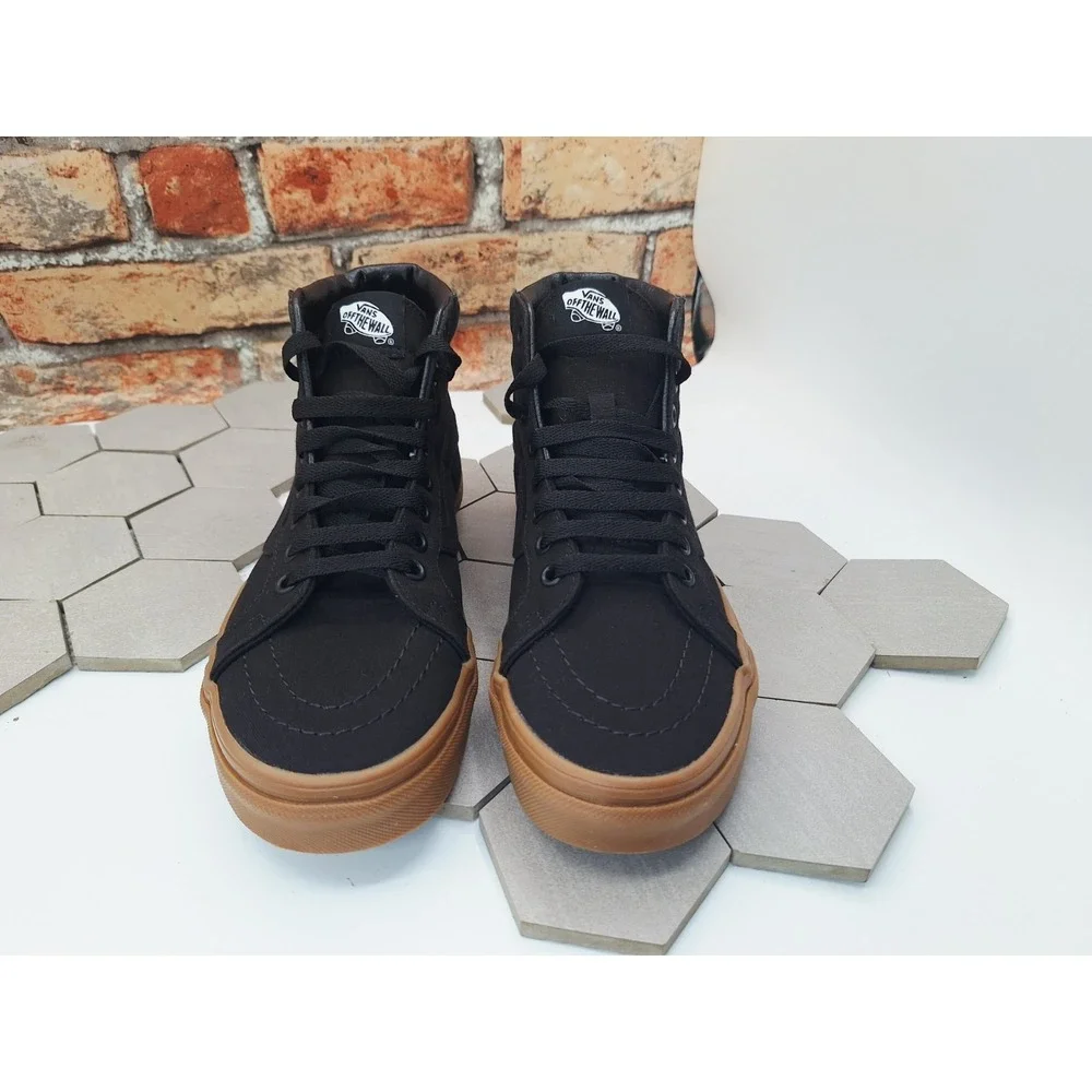 Vans Sk8-Hi Reissue Canvas Black Gum Mens Sz 6.5 Womens Sz 8 Skate Shoes Rare